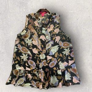 Catherine Malandrino Paisley Floral Peplum Button Blouse Top Size Large